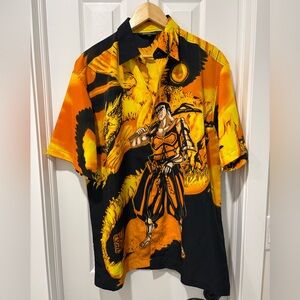 Graphic Samurai Dragon Print Short-Sleeve Shirt - Yellow Black Oversized L Mens